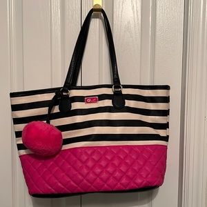 Black, cream & pink tote